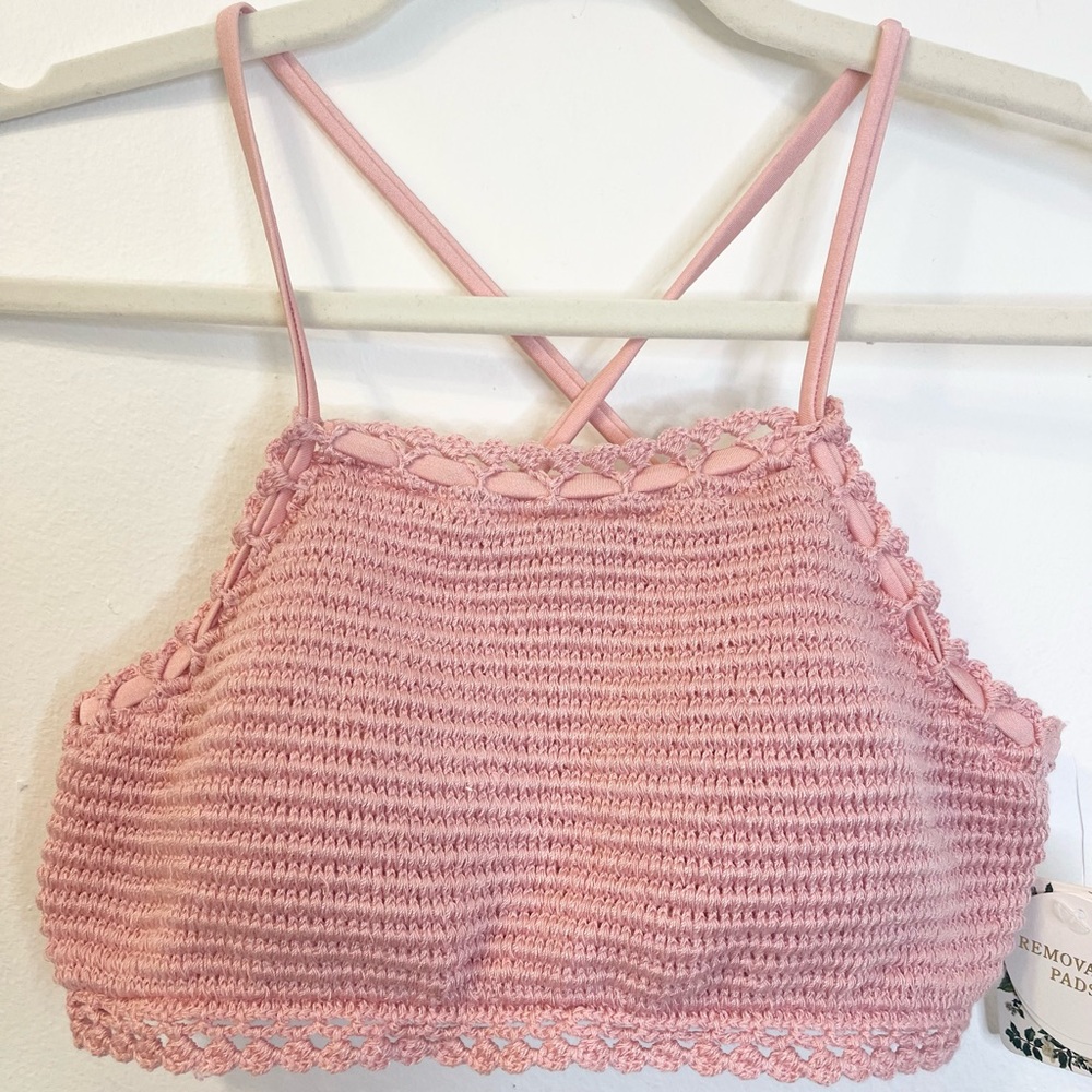 Chelsea & Violet Pink Crochet Crop Top Size 14 PTP 13”-14”